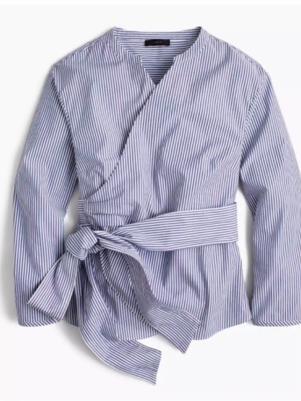 J. Crew Blue and White Striped Wrap Blouse